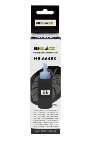 Контейнер с чернилами Hi-Black (HB-664BK) для Epson L130/L310/L405/L655,C13T66414A,  Bk, 70ml