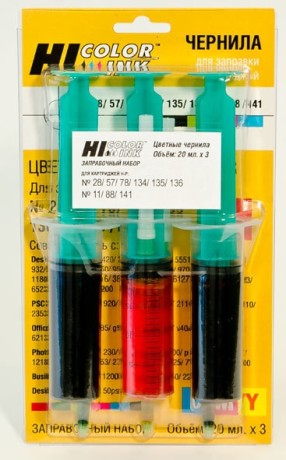 Заправка в шприцах Hi-Black для HP 28/ 57/ 78/ 134/ 135/ 136/ 11/ 88/ 141, C/M/Y, 3x20 мл.